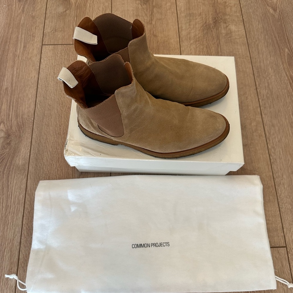 Common Projects Tan Suede Chelsea Boots